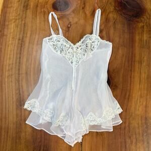 Vintage 90s 80s Intime of California Lingerie Teddy S Lace Polyester Sheer R3-3